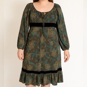 Ann Taylor Loft Dress Floral Side Zip Lined Long Sleeve Brown Sz 6 Bohofairy Y2K